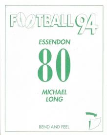 1994 Select AFL Stickers #80 Michael Long Back